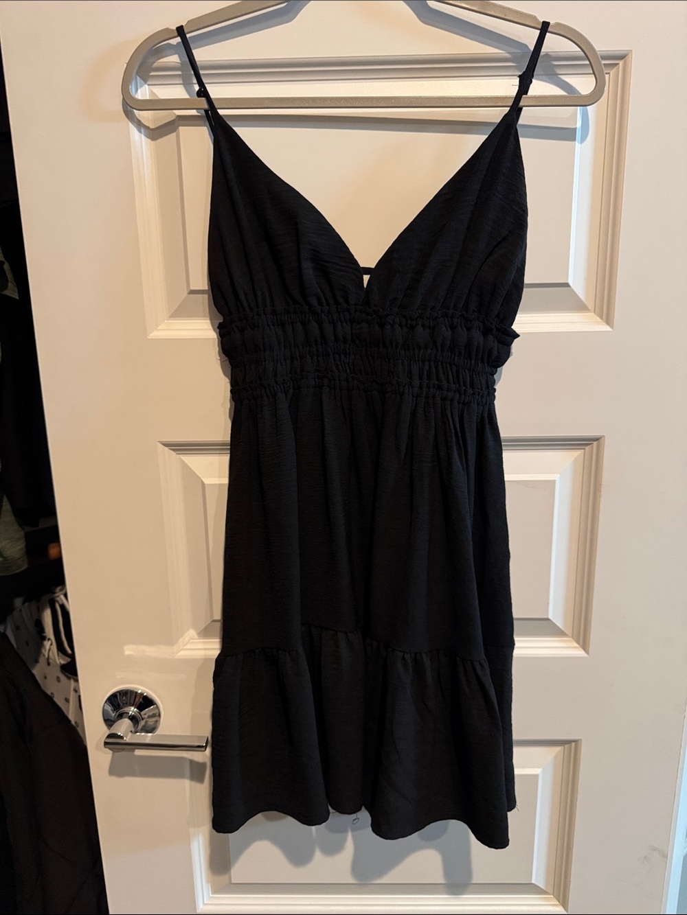 Inspired Hearts Black Mini Dress with Smocked Waist